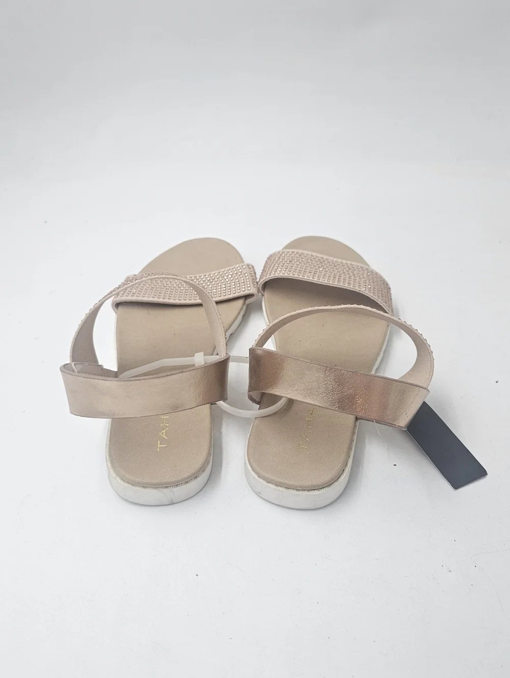 Tahari Girls Rhinestone Embellished Sandals Blush Tan Slip On Size 2 NWT